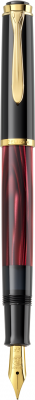 Stilou Classic M200 Editie Speciala Red Marbled, penita M din otel inoxidabil, penita si accesorii placate cu aur, corp negru-rosu marmorat, Pelikan
